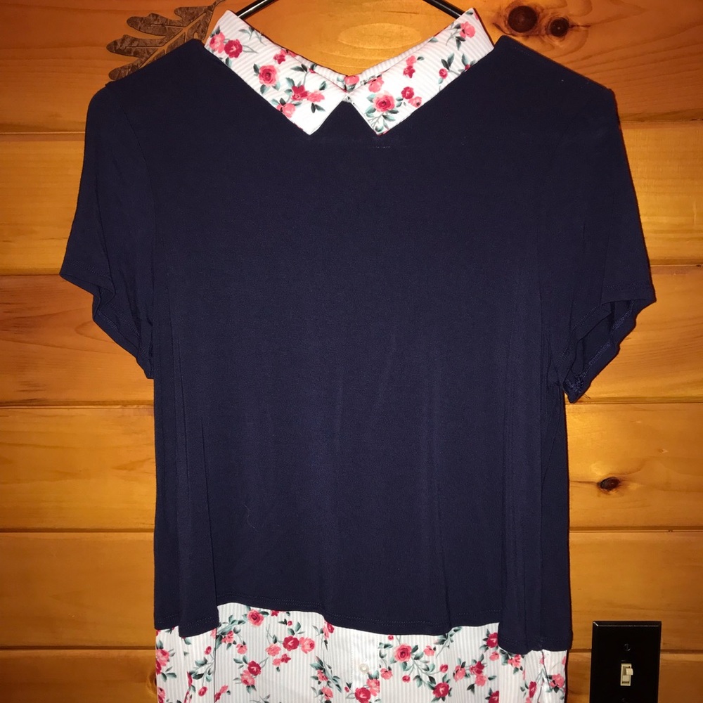 Elle Blue and Collared Floral Top